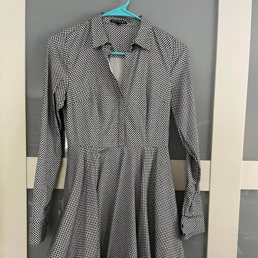 Fit and Flare Black and White Print Shirt Dress